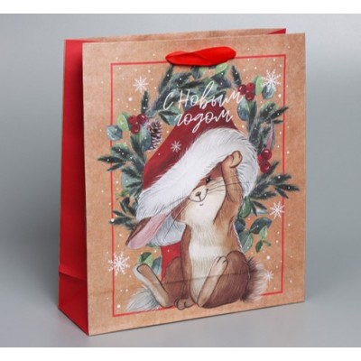 Пакеты новогодние крафтовые, 26*30*9 см, в ассортименте